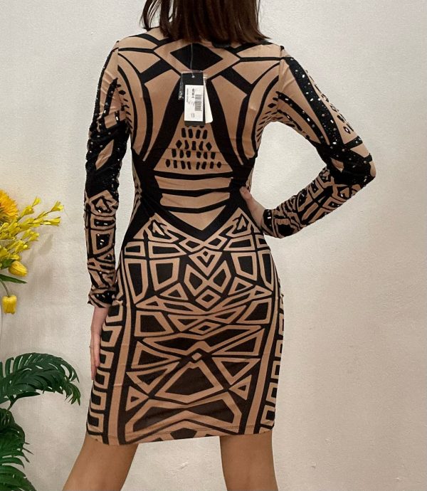 Vestido con figuras geométricas beige - Imagen 2